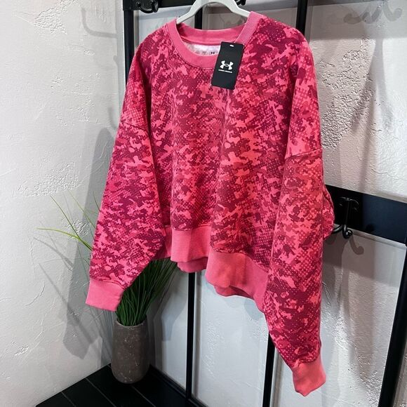 Under Armour Rival Fleece Camo pink Crew Sweatshirt size large - Picture 9 of 16